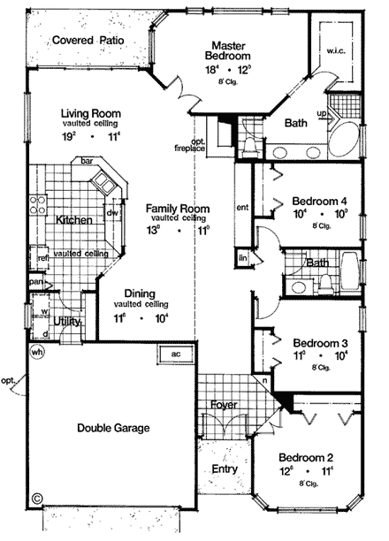 Mediterranean House Plan 63135 with 4 Beds, 2 Baths, 2 Car Garage First Level Plan