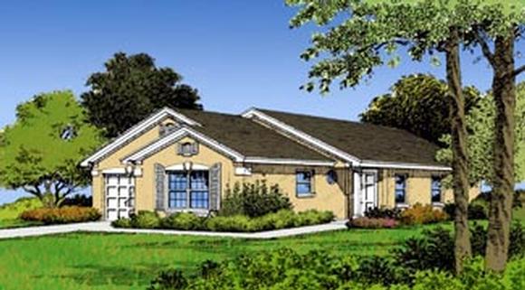 Florida, Narrow Lot House Plan 63168 with 3 Beds, 2 Baths, 1 Car Garage Elevation