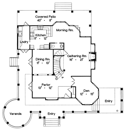 Farmhouse, Southern, Victorian House Plan 63171 with 3 Beds, 3 Baths First Level Plan