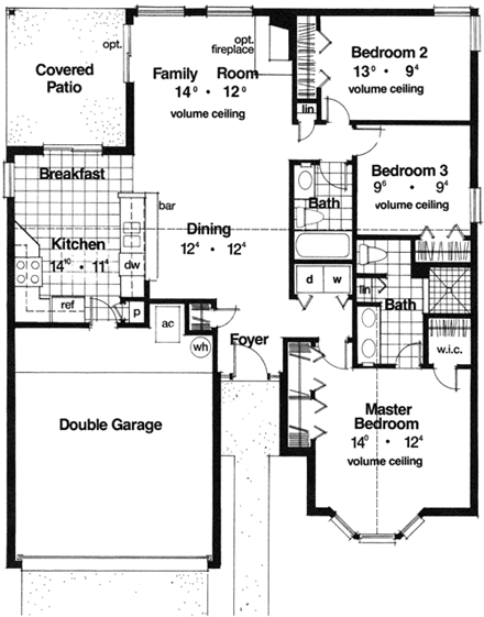 Contemporary, Florida, Mediterranean, Narrow Lot House Plan 63178 with 3 Beds, 2 Baths, 2 Car Garage First Level Plan