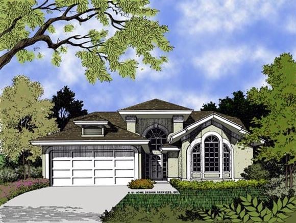 Contemporary, Florida, Mediterranean, Narrow Lot House Plan 63178 with 3 Beds, 2 Baths, 2 Car Garage Elevation