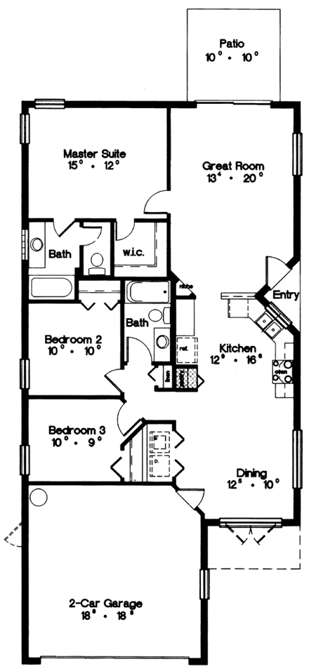 Contemporary, Florida, Mediterranean, Narrow Lot House Plan 63179 with 3 Beds, 2 Baths, 2 Car Garage First Level Plan