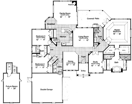 One-Story, Traditional House Plan 63183 with 4 Beds, 3 Baths, 2 Car Garage First Level Plan