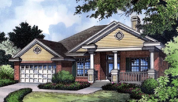 Country, Craftsman, Florida, Narrow Lot, One-Story, Traditional House Plan 63199 with 3 Beds, 2 Baths, 2 Car Garage Elevation