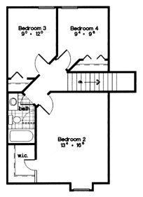 Contemporary, Florida, Mediterranean, Narrow Lot House Plan 63202 with 4 Beds, 2 Baths, 2 Car Garage Second Level Plan