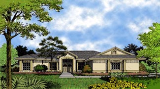 Contemporary, Florida, Mediterranean, One-Story House Plan 63206 with 3 Beds, 2 Baths, 2 Car Garage Elevation