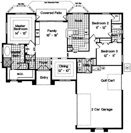 Contemporary, Florida, Mediterranean, One-Story House Plan 63207 with 3 Beds, 3 Baths, 2 Car Garage First Level Plan