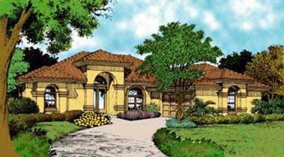Contemporary, Florida, Mediterranean, One-Story House Plan 63207 with 3 Beds, 3 Baths, 2 Car Garage Elevation