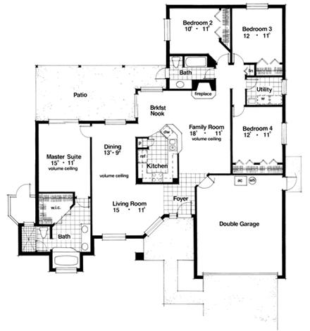 Contemporary, Florida House Plan 63208 with 4 Beds, 2 Baths, 2 Car Garage First Level Plan