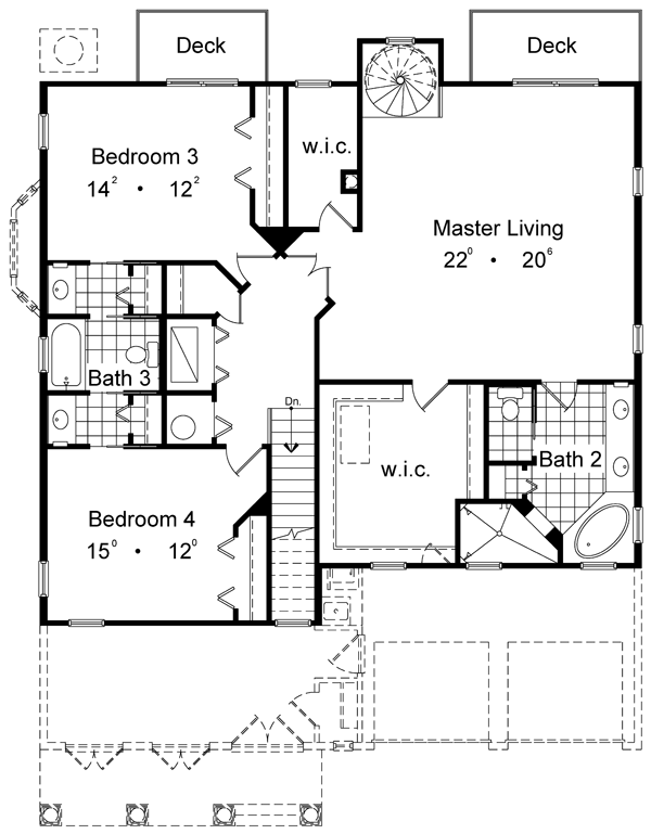 Florida, Mediterranean House Plan 63214 with 4 Beds, 4 Baths, 2 Car Garage Level Two