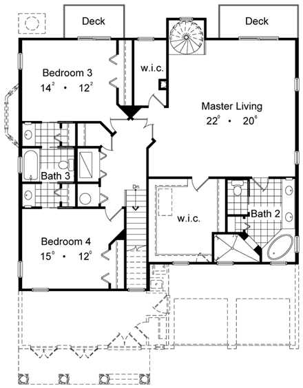 Florida, Mediterranean House Plan 63214 with 4 Beds, 4 Baths, 2 Car Garage Second Level Plan