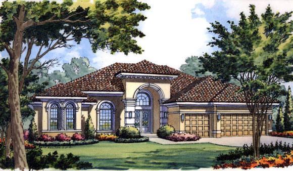 Contemporary, Florida, Mediterranean House Plan 63217 with 4 Beds, 3 Baths, 3 Car Garage Elevation