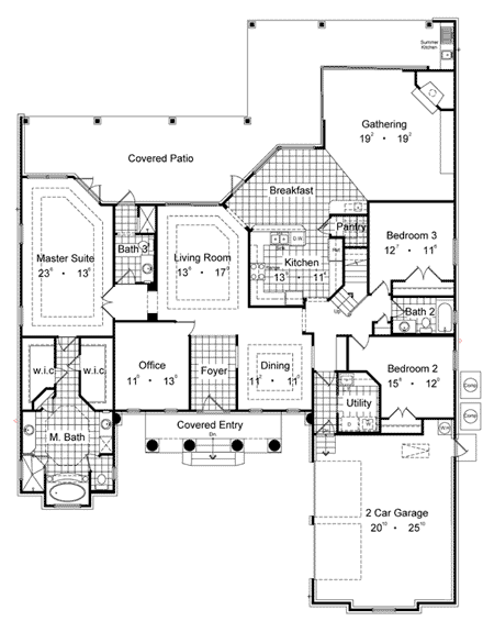 House Plan 63219 with 3 Beds, 4 Baths, 2 Car Garage First Level Plan
