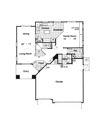 Contemporary, Florida, Mediterranean, Narrow Lot House Plan 63224 with 4 Beds, 3 Baths, 3 Car Garage First Level Plan