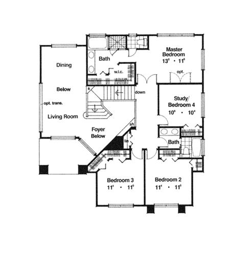 Contemporary, Florida, Mediterranean, Narrow Lot House Plan 63224 with 4 Beds, 3 Baths, 3 Car Garage Second Level Plan