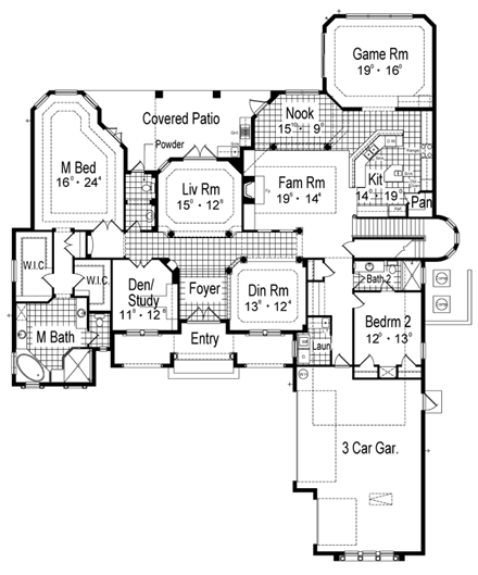 Florida, Mediterranean House Plan 63228 with 5 Beds, 6 Baths, 3 Car Garage First Level Plan