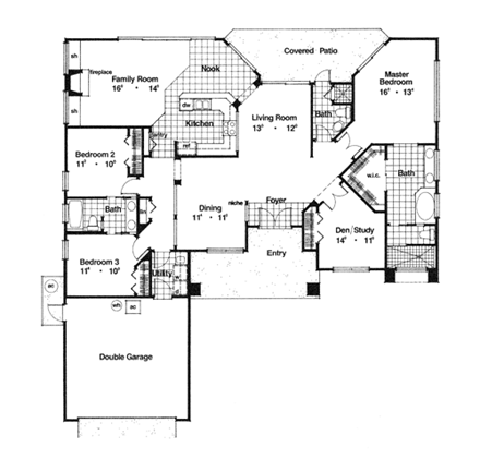 Contemporary, Florida, Mediterranean, One-Story House Plan 63239 with 3 Beds, 3 Baths, 2 Car Garage First Level Plan