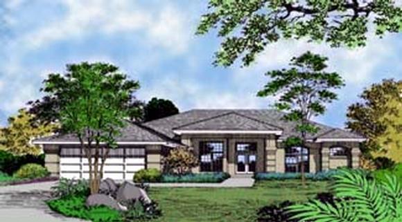 Contemporary, Florida, Mediterranean, One-Story House Plan 63239 with 3 Beds, 3 Baths, 2 Car Garage Elevation