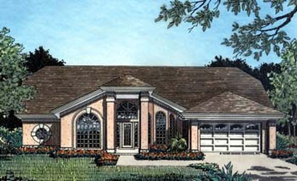 Contemporary, Florida, Mediterranean, One-Story House Plan 63245 with 4 Beds, 3 Baths, 2 Car Garage Elevation