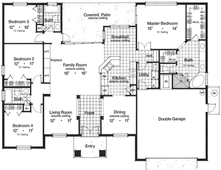 Florida, One-Story House Plan 63248 with 4 Beds, 3 Baths, 2 Car Garage First Level Plan