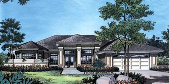 Contemporary, Florida, Mediterranean, One-Story House Plan 63253 with 4 Beds, 3 Baths, 2 Car Garage Elevation