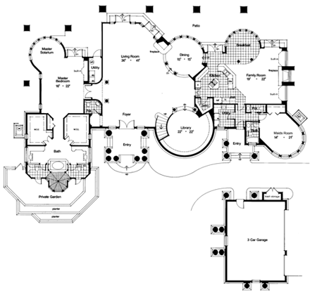 Southwest House Plan 63268 with 4 Beds, 5 Baths, 3 Car Garage First Level Plan