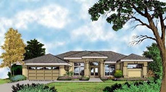 Contemporary, Florida, Mediterranean, One-Story House Plan 63279 with 4 Beds, 3 Baths, 2 Car Garage Elevation