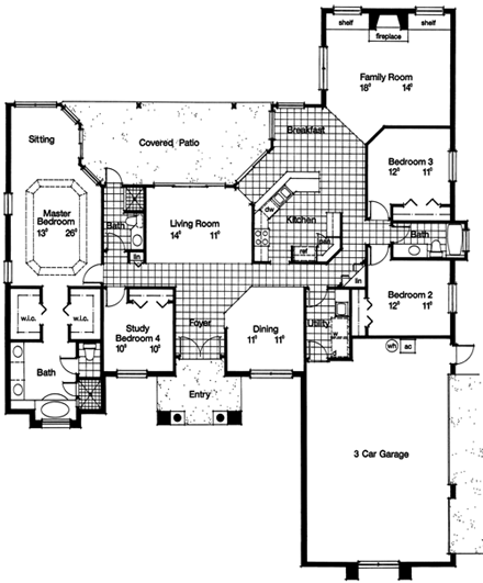Contemporary, Florida, Mediterranean House Plan 63287 with 4 Beds, 3 Baths, 3 Car Garage First Level Plan
