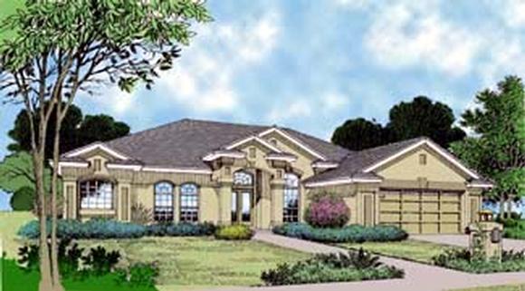 Contemporary, Florida, Mediterranean, One-Story House Plan 63289 with 3 Beds, 3 Baths, 2 Car Garage Elevation