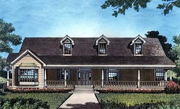 Colonial, Country, Farmhouse, One-Story House Plan 63298 with 3 Beds, 3 Baths, 2 Car Garage Elevation