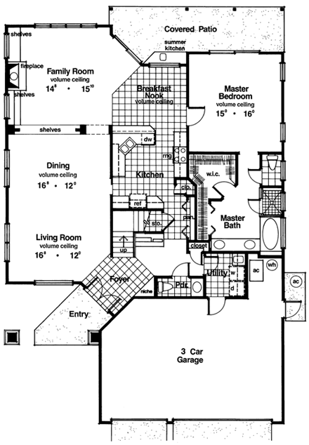 Contemporary, Florida, Mediterranean House Plan 63300 with 4 Beds, 3 Baths, 3 Car Garage First Level Plan