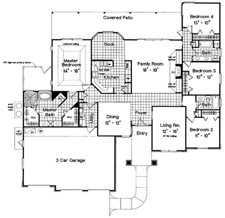 Contemporary, Florida, Mediterranean, One-Story House Plan 63306 with 4 Beds, 4 Baths, 3 Car Garage First Level Plan