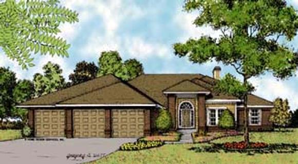 Contemporary, Florida, Mediterranean, One-Story House Plan 63306 with 4 Beds, 4 Baths, 3 Car Garage Elevation