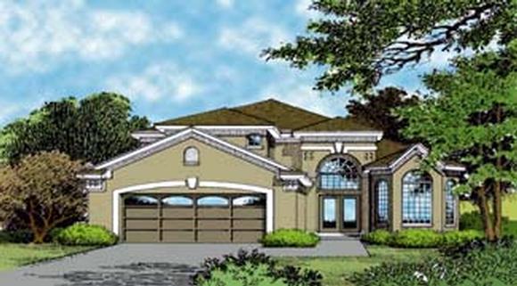 Contemporary, Florida, Mediterranean House Plan 63307 with 4 Beds, 4 Baths, 2 Car Garage Elevation