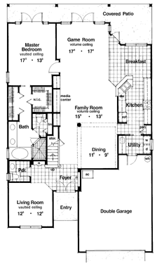 Contemporary, Florida, Mediterranean, Narrow Lot House Plan 63313 with 4 Beds, 4 Baths, 2 Car Garage First Level Plan