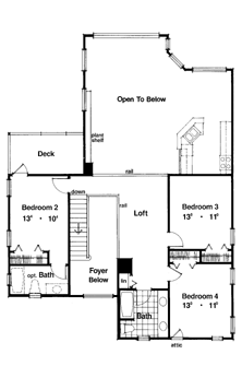 Contemporary, Florida, Mediterranean, Narrow Lot House Plan 63313 with 4 Beds, 4 Baths, 2 Car Garage Second Level Plan