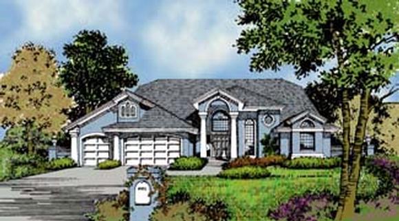 Contemporary, Florida, Mediterranean, One-Story House Plan 63322 with 3 Beds, 3 Baths, 3 Car Garage Elevation