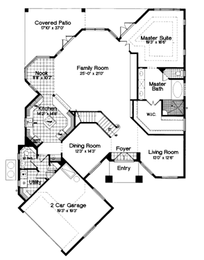 Contemporary, Florida, Mediterranean House Plan 63332 with 3 Beds, 3 Baths, 2 Car Garage First Level Plan