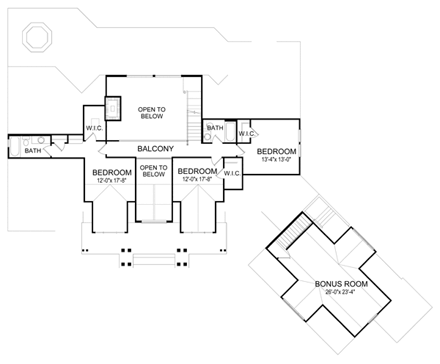 Farmhouse, Traditional House Plan 63361 with 4 Beds, 4 Baths, 2 Car Garage Second Level Plan