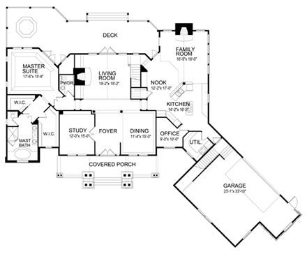 Farmhouse, Traditional House Plan 63362 with 4 Beds, 4 Baths, 2 Car Garage First Level Plan