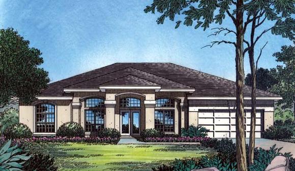 Contemporary, Florida, Mediterranean, One-Story House Plan 63364 with 4 Beds, 3 Baths, 2 Car Garage Elevation