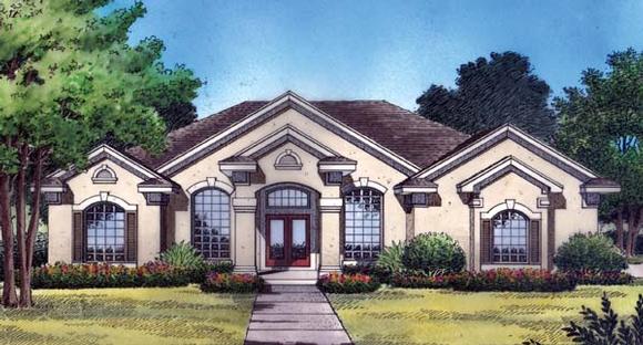 Contemporary, Florida, Mediterranean, One-Story House Plan 63365 with 4 Beds, 3 Baths, 2 Car Garage Elevation