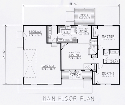 Country, European House Plan 63501 with 2 Beds, 1 Baths, 2 Car Garage First Level Plan