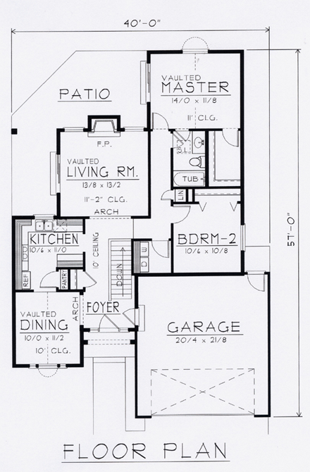 European House Plan 63504 with 2 Beds, 1 Baths, 2 Car Garage First Level Plan