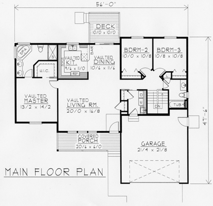 Country House Plan 63508 with 3 Beds, 2 Baths, 2 Car Garage First Level Plan