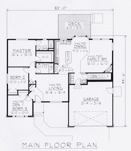 Country, European House Plan 63509 with 3 Beds, 2 Baths, 2 Car Garage First Level Plan