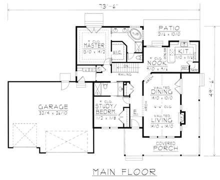 Country House Plan 63510 with 2 Beds, 2 Baths, 3 Car Garage First Level Plan