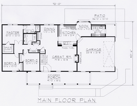 House Plan 63511 with 3 Beds, 2 Baths, 2 Car Garage First Level Plan