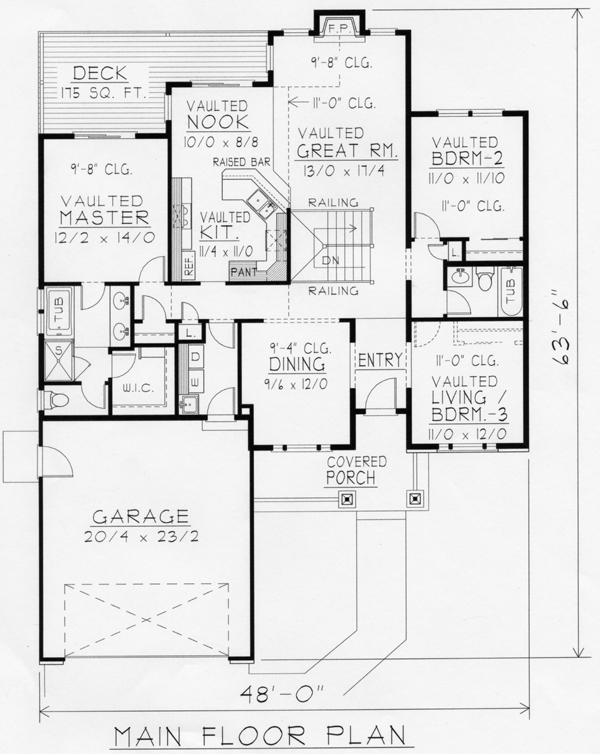 Craftsman House Plan 63513 with 5 Beds, 3 Baths, 2 Car Garage Level One