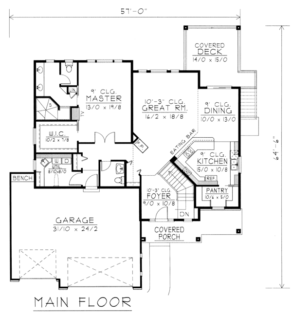 Contemporary, Mediterranean, Ranch House Plan 63514 with 3 Beds, 3 Baths, 3 Car Garage Level One